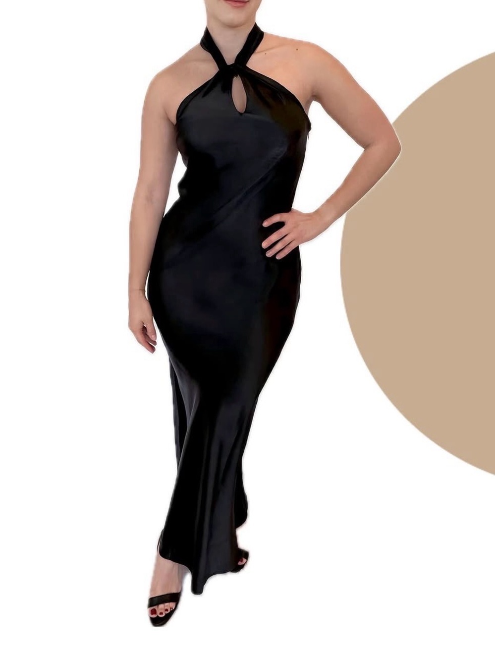Elegant Black Halter Satin Maxi Dress